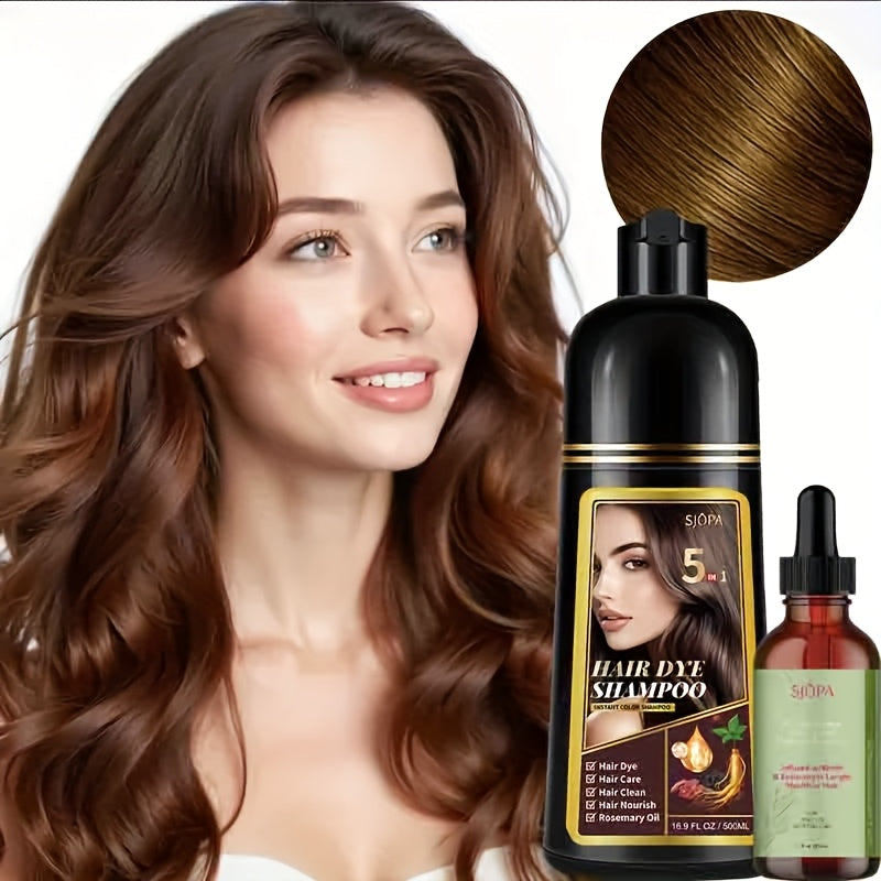Hair Coloring Shampoo with Rosemary Hair Oil Gift Set — 5-in-1 Color & Care Formula, Moisturizing Glycerin, Gentle Non-Irritating, 16.91 oz Shampoo + Rosemary Oil, 12 Shades Available