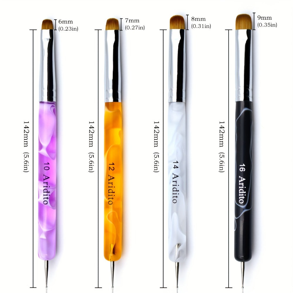 Aridito 4pcs Premium French Nail Art Brush & Dotting Tool - Professional Manicure Tool for Detailed Designs.(pink#10, Orange#12, White#14, Black#16), Salon Essentials, Precision Brushes, Fine Tip Brushes, Smooth Application, Nylon Bristles, Beauty