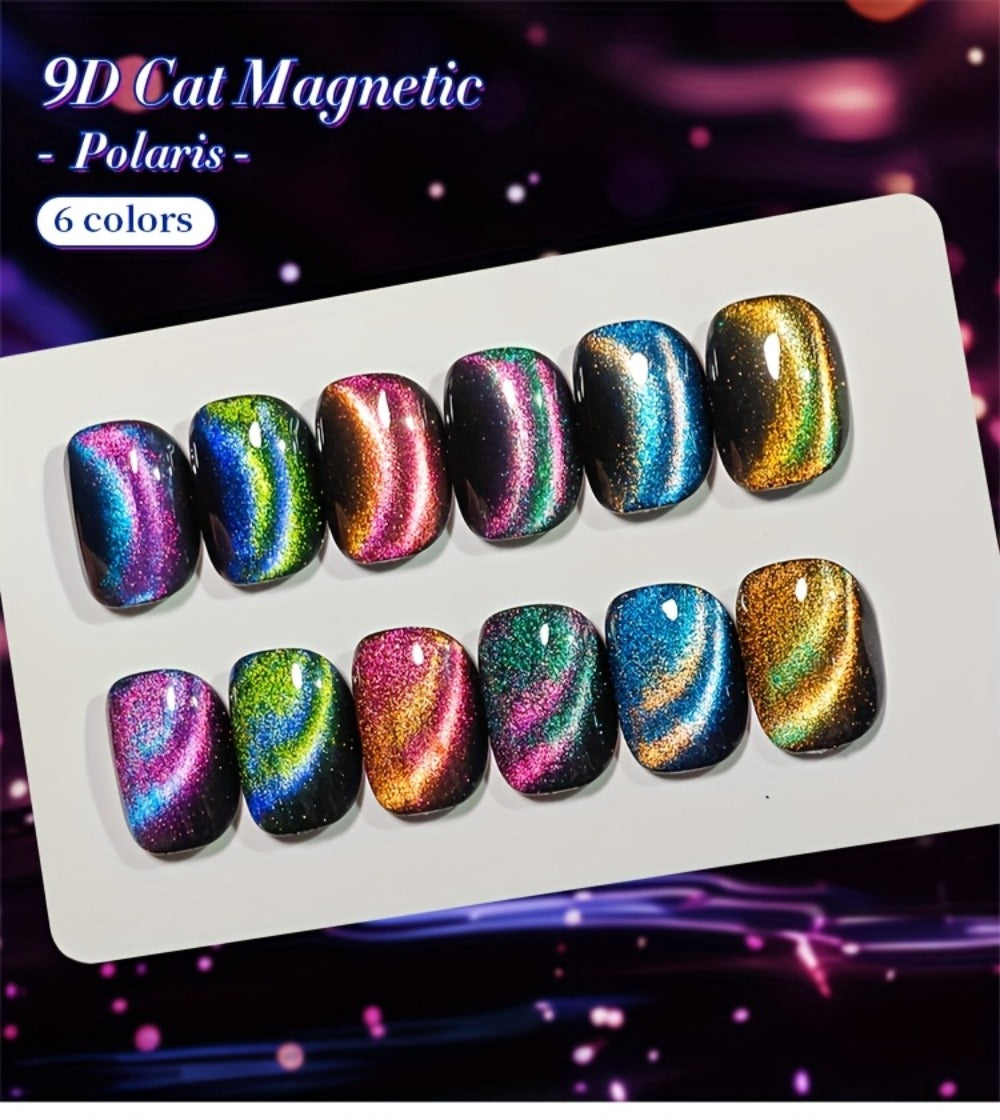 BORN PRETTY 0.34oz 6pcs 9D Polaris Cat Magnetic Gel Nail Polish Glass Water Light Semi-Permanent Soak Off LED Enamels Varnish