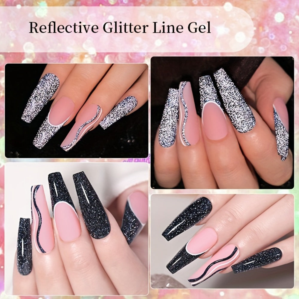 LILYCUTE 9pcs/Set Reflective Glitter Line Gel Nail Polish - Summer Bright Sparkling Gorgeous Color for Manicure, Pull Line Graffiti Painting Stripe Gel Nail Art LED Gel Varnish, Gel Nail Polis, Diy Manicure, Beauty Lovers, Salon Professionals