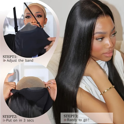 6x4.5 HD Lace Put On and Go Wig Human Hair Straight Glueless 250% Density Pre-Plucked Pre-Cut Pre-Bleached Knots Transparent Lace Front Wig 22-36 Inch Women