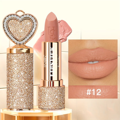 Matte Lipstick Heart-Shaped Design USHAS 24H Long-Lasting Velvet Lip Color Transfer-Resistant Buildable Coverage Highly Pigmented Smooth Application All-Day Wear Multi-Color Options