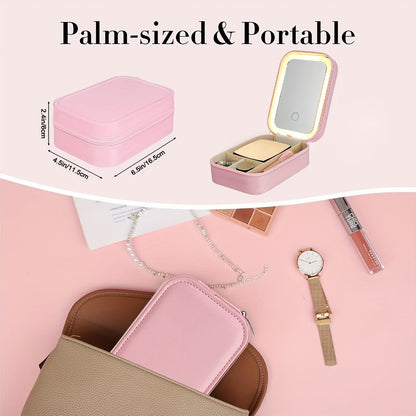 Lighted Makeup Mirror with Travel Case Cosmetic Bag Organizer - Adjustable 3-Color LED Light 1200mAh Rechargeable Portable Vanity Mirror for Women Gift