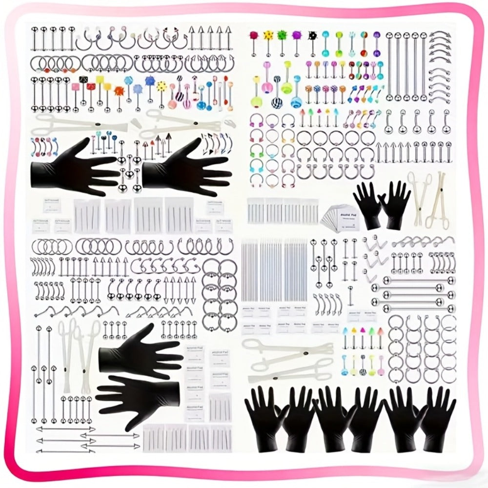 Piercing Kit Stainless Steel Professional Body Piercing Set with Needles Clamps and Piercing Tools Complete DIY Home Piercing Supplies for Ear Nose Navel Lip Tongue Piercing