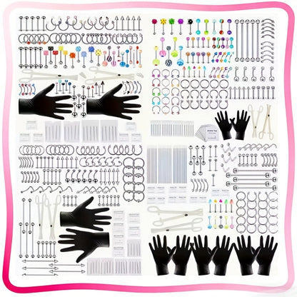 Piercing Kit Stainless Steel Professional Body Piercing Set with Needles Clamps and Piercing Tools Complete DIY Home Piercing Supplies for Ear Nose Navel Lip Tongue Piercing
