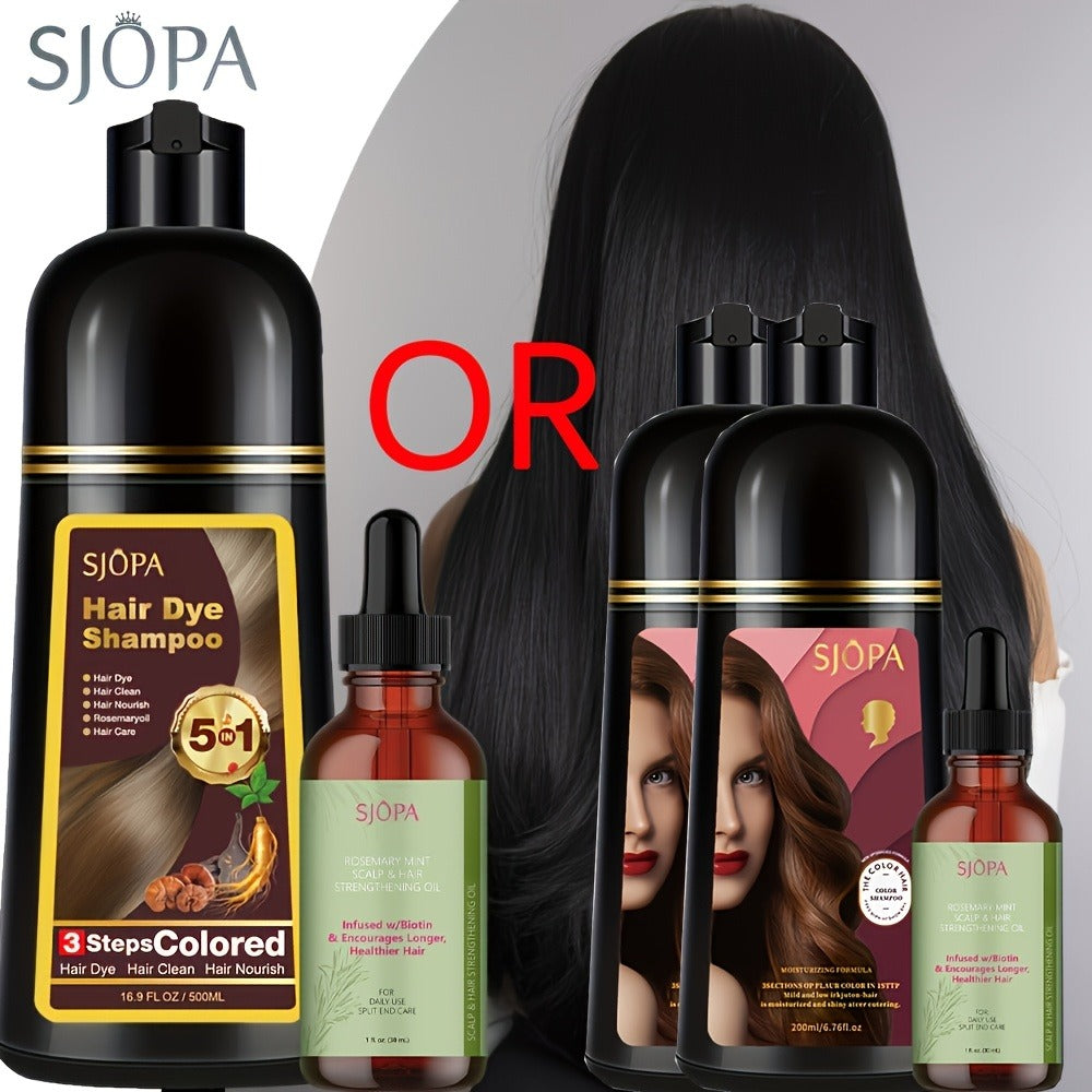 Hair Dye Kit – 3-in-1 Hair Dyeing Shampoo with Rosemary Oil & Squalane, Natural Plant-Based Formula, Gentle on Skin, Fast Color, Multi-Shade Home Hair Color Set