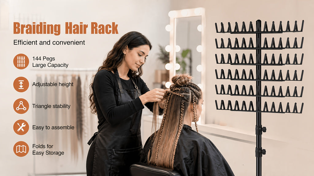 Braiding Hair Rack, Standing Hair Extension Holder Hanger, Hair Divider Rack for Braiding Hair Separator, Display Stand, Gifts for Women