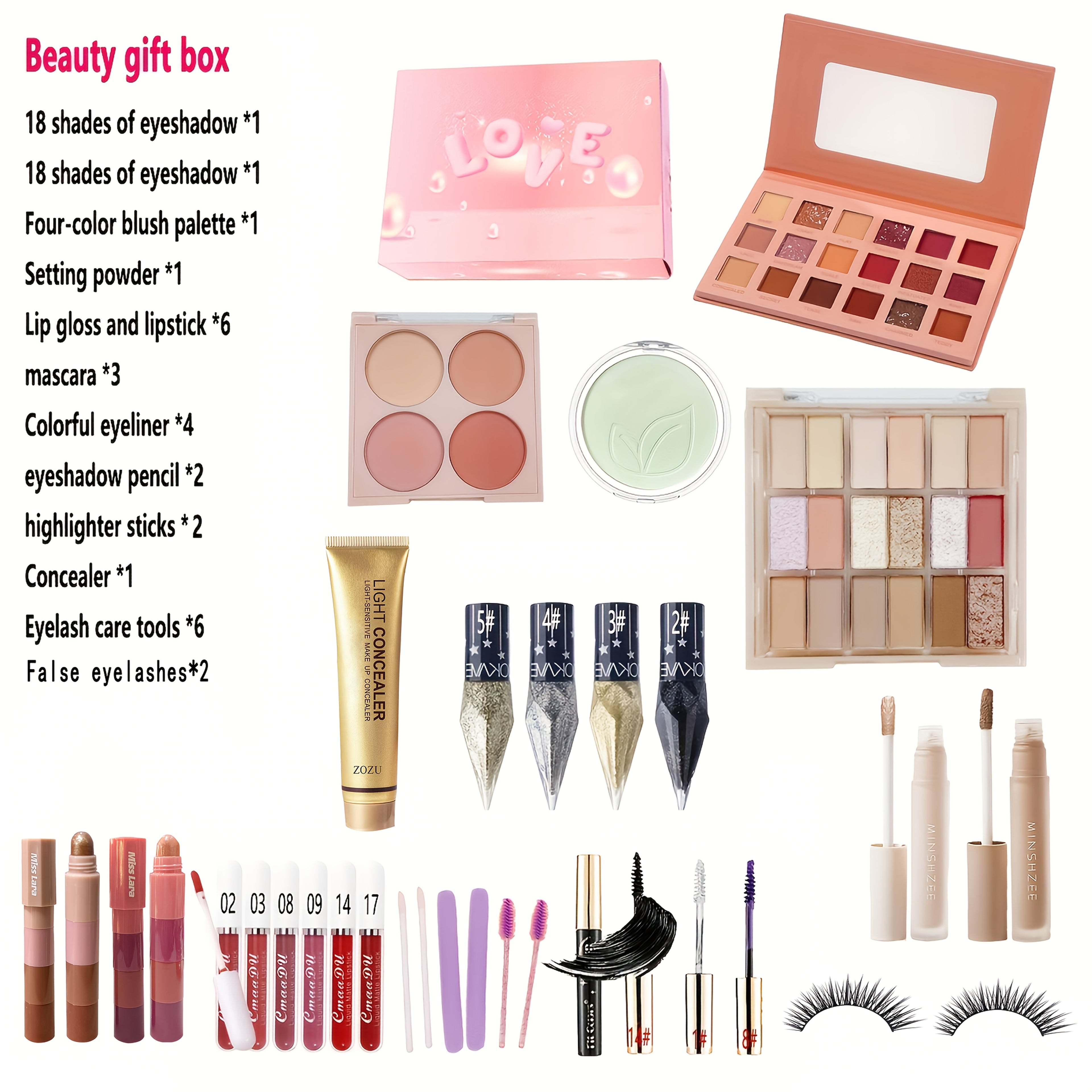 [Makeup Gift Box] Birthday Gift/Wedding Season Makeup Kit, Cosplay 30pcs Makeup Gift Box, 18-Color Pink Eyeshadow Palette, Highlighter, Shadow Pen, Eyeliner, Mascara, Blush, Contour Lip Glaze, Powder Makeup Kit, Large-Capacity Makeup Gift For Loved One