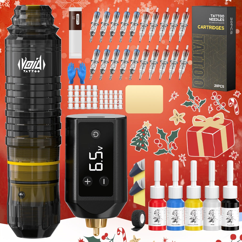 VOID Tattoo Machine Kit Tattoo Pen Kit Complete Set With 20 Tattoo Cartridge Needles 5 Tattoo Ink And Tattoo Gun Power Supply For Beginners And Tattoo Artists, Perfect Gift