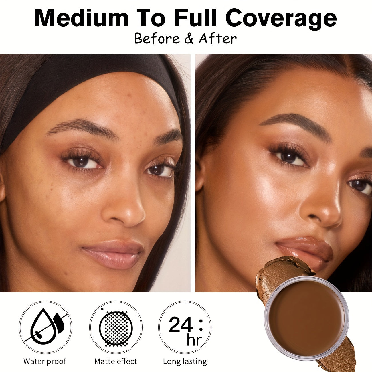 Matte Velvet Foundation Cream (for Medium to Dark), Nourishing Non-Caking Foundation-Full Coverage, Long Lasting Controls Oil & Waterproof, Pore-less, Smudge-proof, Not Easy to Remove, 0.7oz BIG Volume Flawless Cream Bronzer Makeup