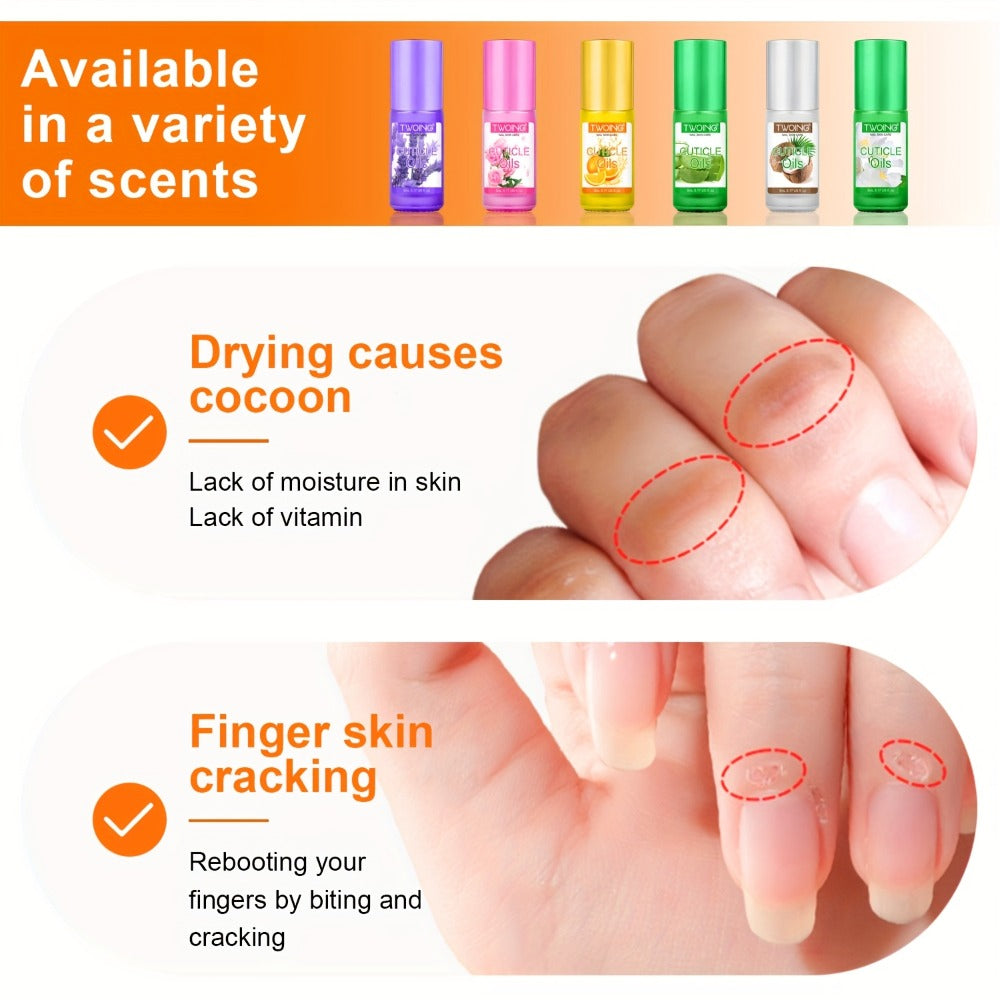 6-Flavor Cuticle Oil Suitable for Nail with Jojoba Oil, Grape Seed Oil & Vitamin E - Paraben-Free Plant-Based Formula for Dry, Damaged Nails, Cuticles, Nail Caps, Edges - Daily Nail Care for, Broken or Thinning Nails