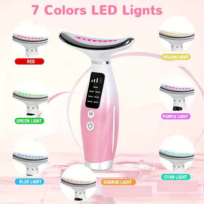 LED Face Neck Shoulder Massager 7-Color Light Therapy Multiple Adjustable Modes USB Rechargeable Facial Beauty Instrument Skin Care Gift for Girls