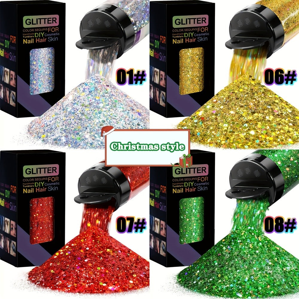 4 Boxes of Mixed Holographic Chunky Glitter, 200g Mixed Laser Diamond Metallic Flakes for Crafts, Epoxy Resin Glass Cups Scrapbooking Festive Decorations Art Ornaments, Scrapbooking Supplies, Tumbler Decoration, Shiny Flakes, Sparkling Accents