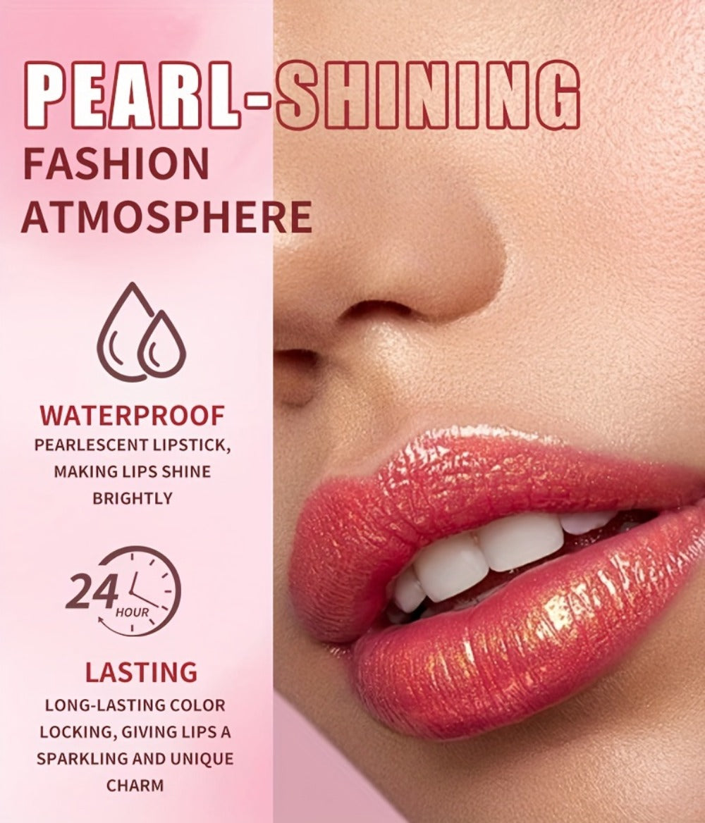 Shimmer Lipstick Set 6PCS in Gift Box - Glossy Shimmering Water-Resistant Long-Lasting Lip Color Assorted Shades for All Skin Tones Buildable Pigment Lipstick Collection for Women