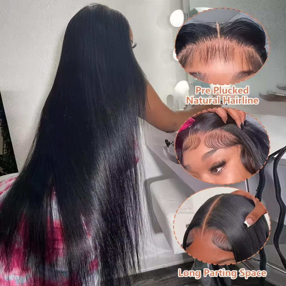 Put On and Go Glueless Human Hair Wig Bone Straight – Pre Cut 6x4.5 Transparent Lace, 200% Density Pre Plucked, Ready to Wear in 3 Seconds, Natural Black & Natural Color, 10–34 Inch