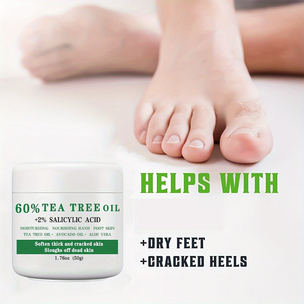 [Christmas Gift] 60% Tea Tree Oil Foot Cream with 2% Salicylic Acid, 1. 76oz (50g), Moisturizing Foot Balm for Dry, Rough, Cracked Beige, Aloe Vera & Mint Infused, Nourishing Hand & Foot Care Gift, Perfect Christmas Gift