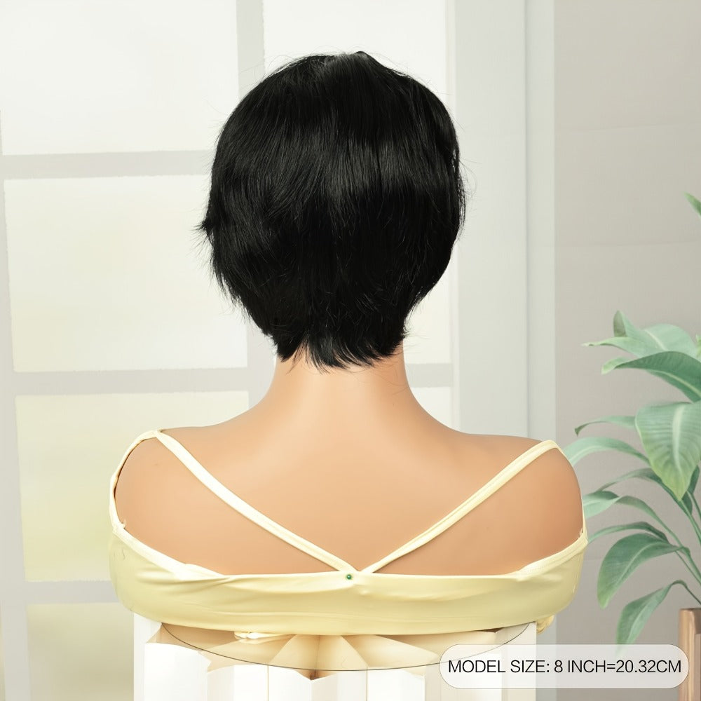 Human Hair Bob Wig Glueless Pre Plucked Pre Cut Pixie Bob Natural Black 8 Inch 130% Density Virgin Brazilian Hair Wig for Black Women