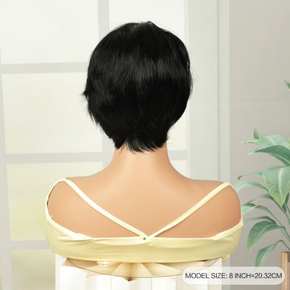 Human Hair Bob Wig Glueless Pre Plucked Pre Cut Pixie Bob Natural Black 8 Inch 130% Density Virgin Brazilian Hair Wig for Black Women