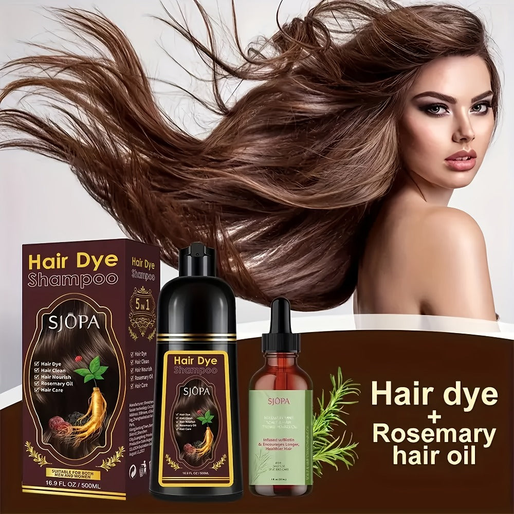 Hair Dye Kit 3-in-1 Color Shampoo with Rosemary Hair Oil - Natural Safe Formula Quick Coloring Gentle on Skin Unisex 500ml Black Brown Red Purple Silver Multi Color
