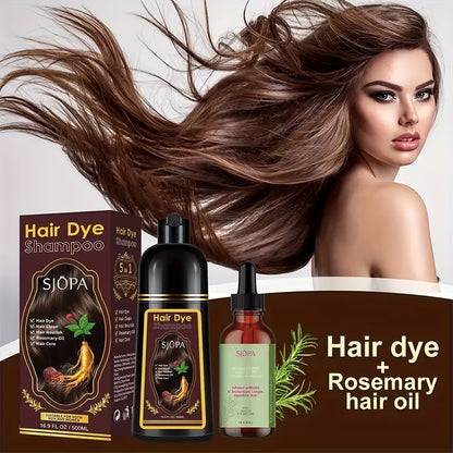 Hair Dye Kit 3-in-1 Color Shampoo with Rosemary Hair Oil - Natural Safe Formula Quick Coloring Gentle on Skin Unisex 500ml Black Brown Red Purple Silver Multi Color