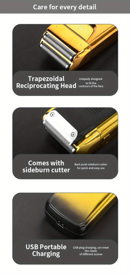 Bald Head Shaver & Beard Trimmer 2-in-1 Electric USB Rechargeable – Aluminum Foil Razor Professional Hair Clipper Grooming Tool for Men, Cordless Portable Silvery & Gold