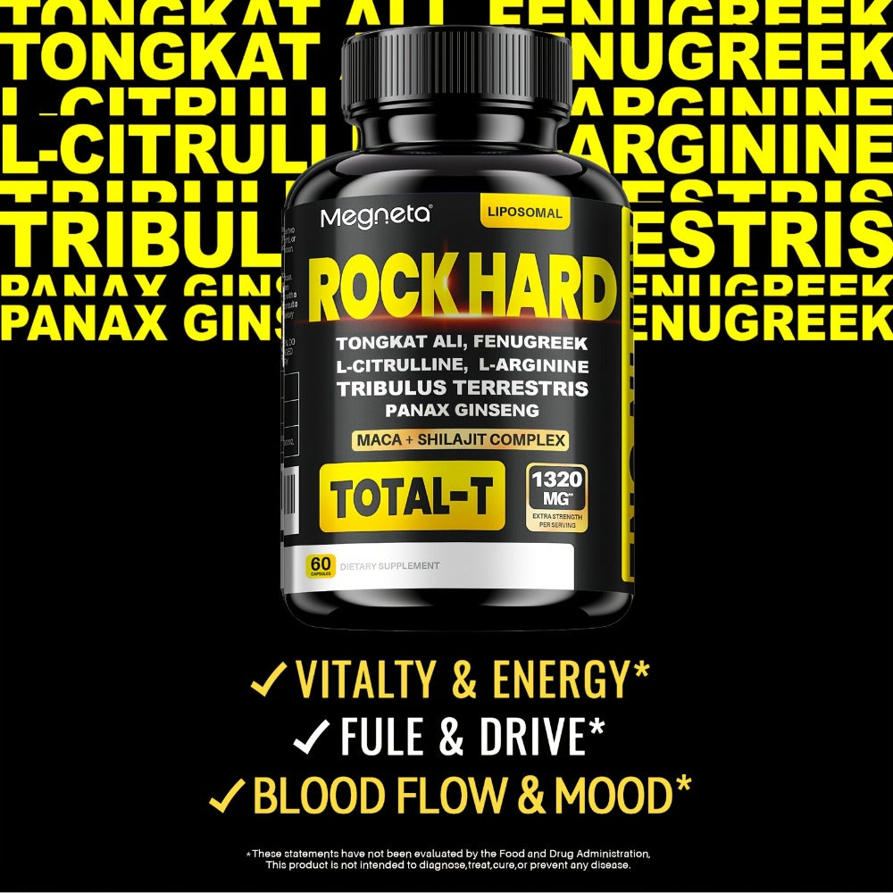 [90-Day Supply]ROCK HARD Supplements |Energy & Heart & Drive | Advanced Plant Blend with L-Arginine, Tongkat Ali, Tribulus And Fenugreek | 180 Capsules