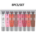 [8 Shiny Lip Glosses] Set of 8 Shiny Moisturizing Lip Glosses with Pearlescent Glitter for Long-Lasting Lip Oil Makeup