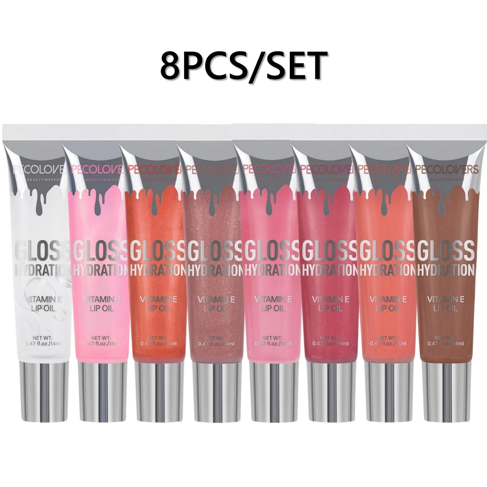 [8 Shiny Lip Glosses] Set of 8 Shiny Moisturizing Lip Glosses with Pearlescent Glitter for Long-Lasting Lip Oil Makeup