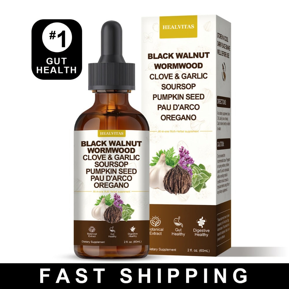 [Gut Health Supplement] Black Walnut Wormwood Tincture-All-In-One Multi-Herbal Drop, with Soursop, Oregano, Garlic & Berberine, Support Colon Health, Digestive Health, Gut Health Supplement Alcohol-Free Gut-Friendly, 2fl.oz
