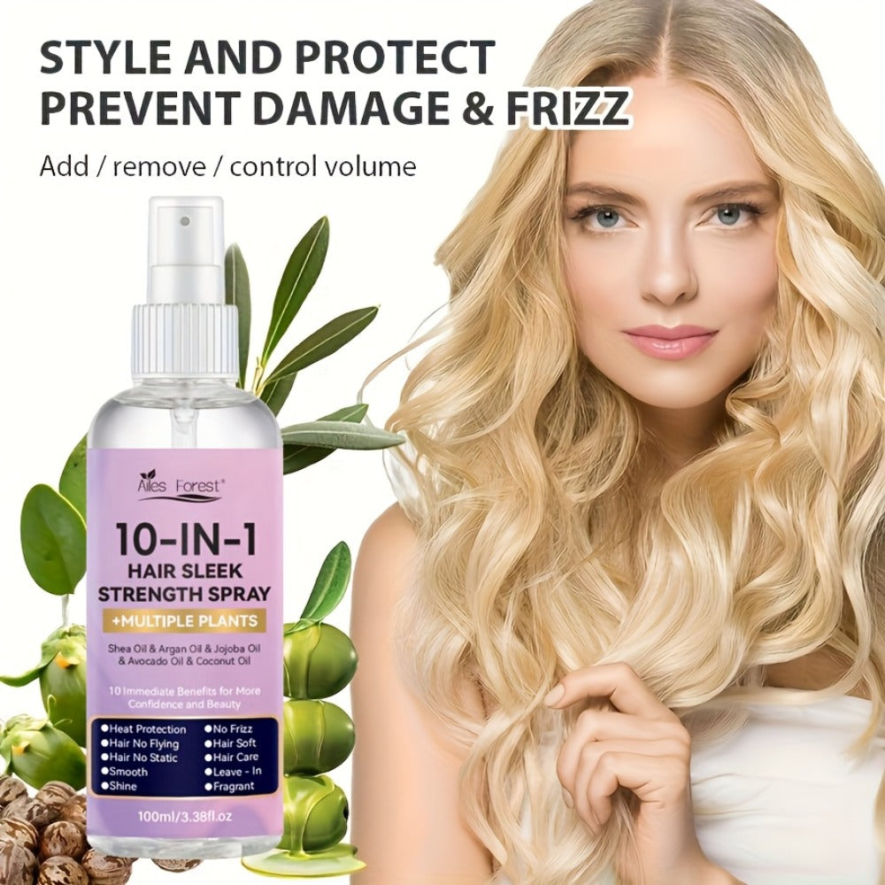 Hair Care Spray 10-in-1 No-Rinse Leave-In Conditioner — Fragrance-Free, Anti-Frizz, Detangling, Shine-Boosting, Plant-Based Formula for Dry Damaged Hair, All Hair Types, 100ml