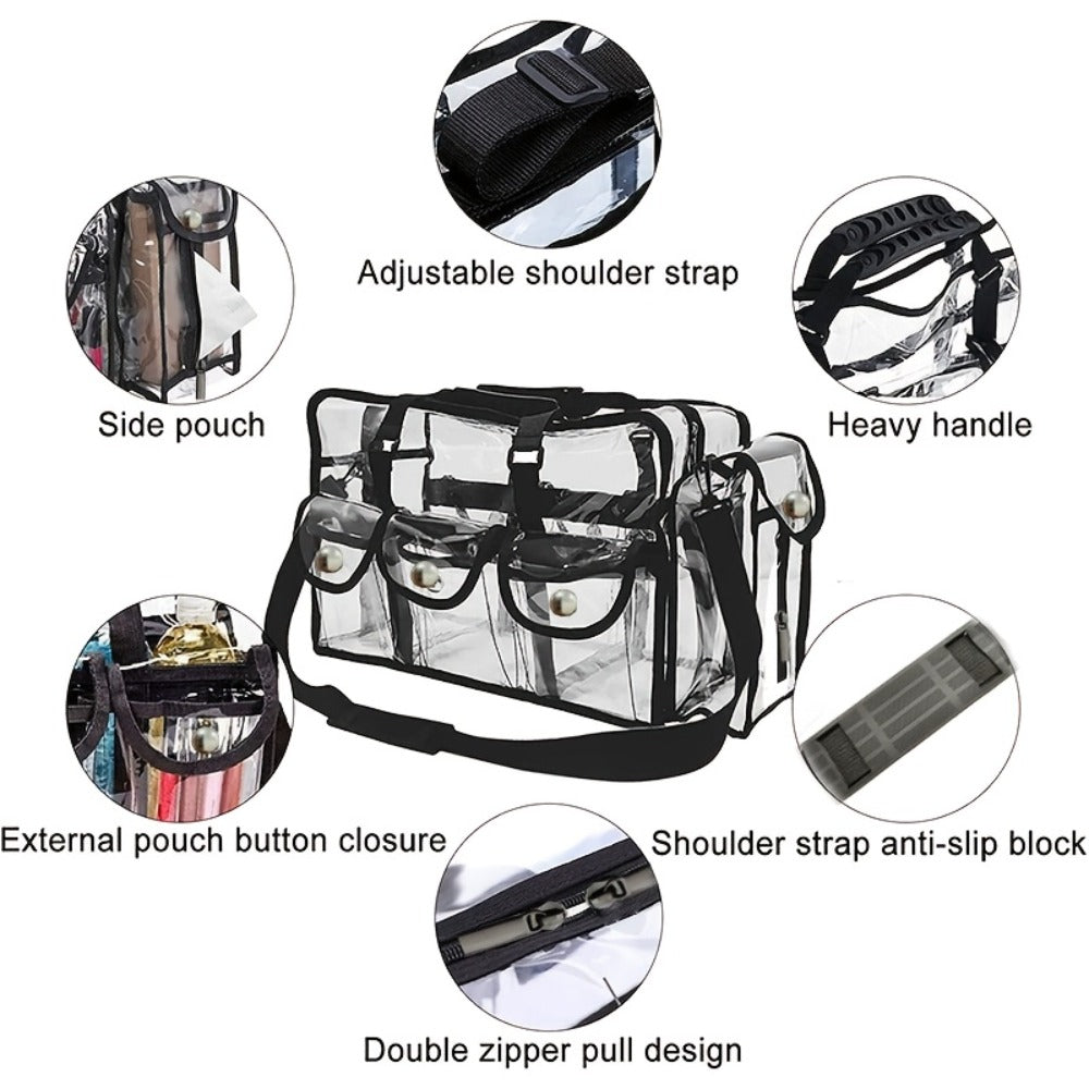 A Set of Extra-Large Professional Transparent PVC Bag, Ideal for Both Men And Women, Featuring Ample Storage Space, a Travel Design, Three External Pockets, And Adjustable Shoulder Straps