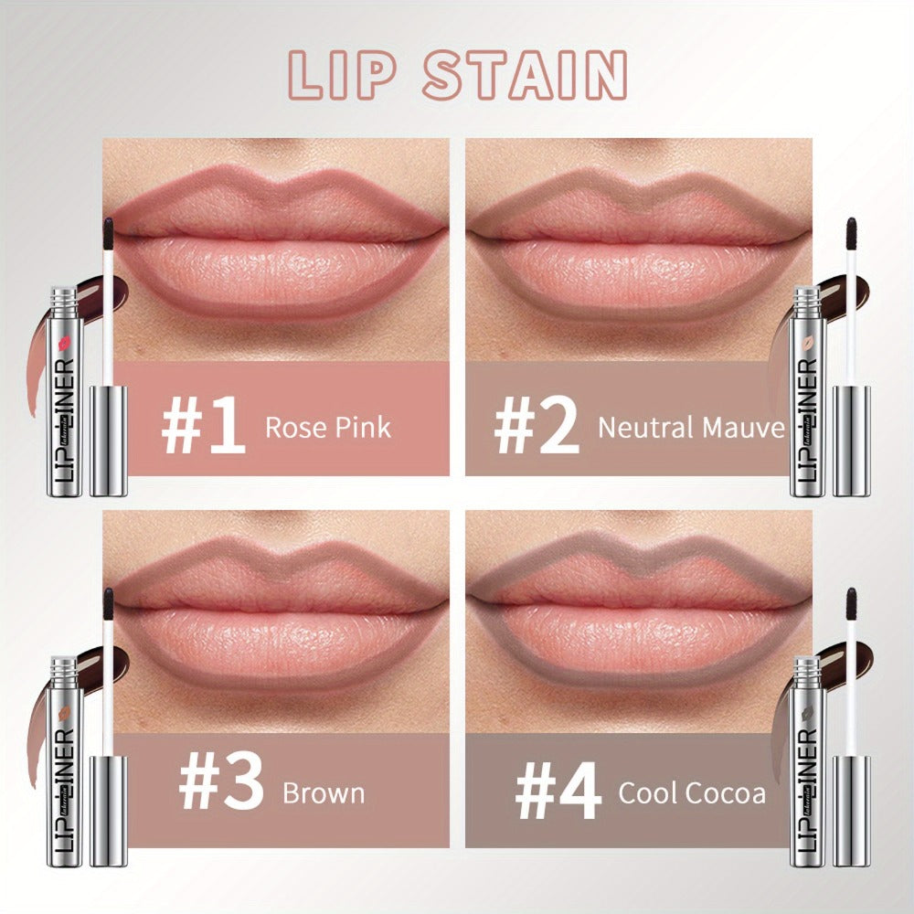 Lip Liner & Lip Stain 2-in-1 Pen Set of 4 — Waterproof Smudge-Proof Matte Lip Tattoo with Natural Acid Formula, Long-Lasting Transfer-Resistant Lip Makeup in 4 Colors