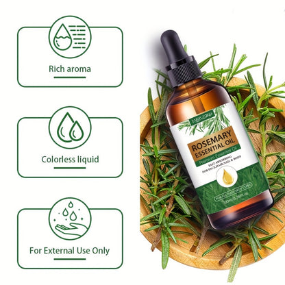 Rosemary Essential Oil for Hair Growth & Skin Care — Treats Split Ends, Enhances Eyebrows & Eyelashes, All Hair Types, Face & Body Bath Oil 3.38oz
