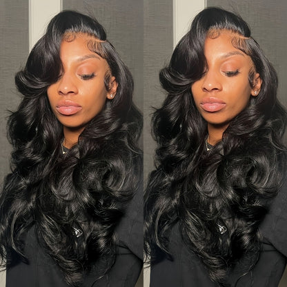 Body Wave Lace Front Wig for Women — 13x4 HD Transparent Lace, 250% Density Glueless Synthetic Hair, 28 & 32 Inch, Natural Black & Crimson, Heat Resistant, Daily & Special Events