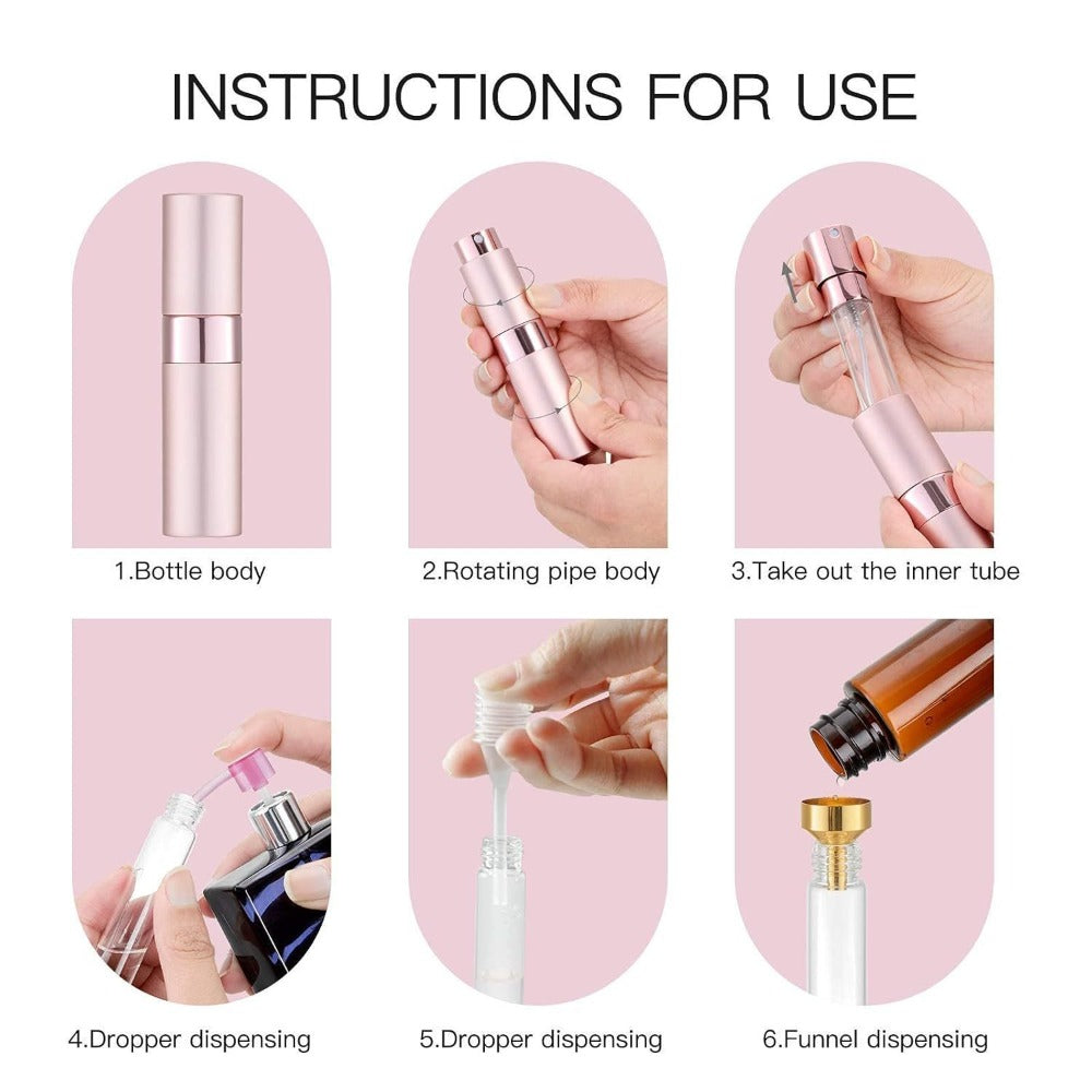 Travel Perfume Atomizer Refillable – 5-Pack 8ml Mini Cologne Sprayer Bottles, Aluminum Cap-Free Twist Design, Portable Pocket Perfume Dispenser for Travel, Dating & On-the-Go – 5 Colors