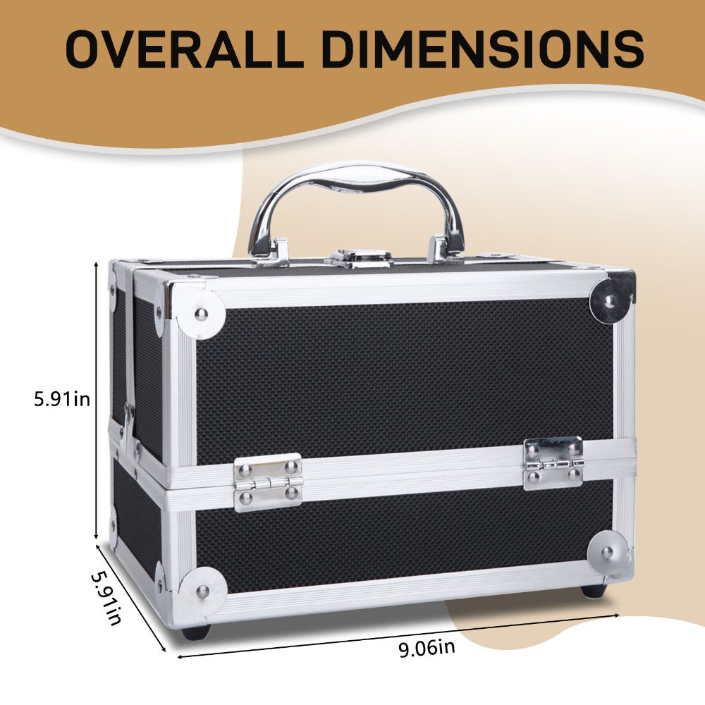 Professional Makeup Train Case, Large Capacity Aluminum Cosmetic Trolley Organizer, Portable Jewelry Storage Box with Adjustable Dividers & Lockable Keys, Travel Makeup Artist Tool Box