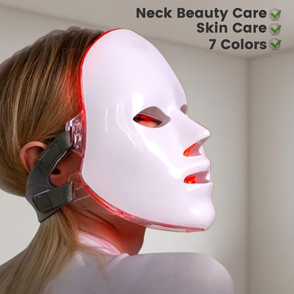 Portable LED Facial Mask Machine 7-Color Light Therapy USB Rechargeable - Lightweight Plastic Home Beauty Care Device for Skin Rejuvenation Anti-Aging Acne - Gift for Girlfriend Women