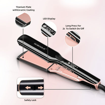 Professional Hair Straightener Flat Iron 500°F — Plasma Ionic Ceramic Plates, LCD Display, 60-Min Auto Off, Frizz Control for All Hair Types