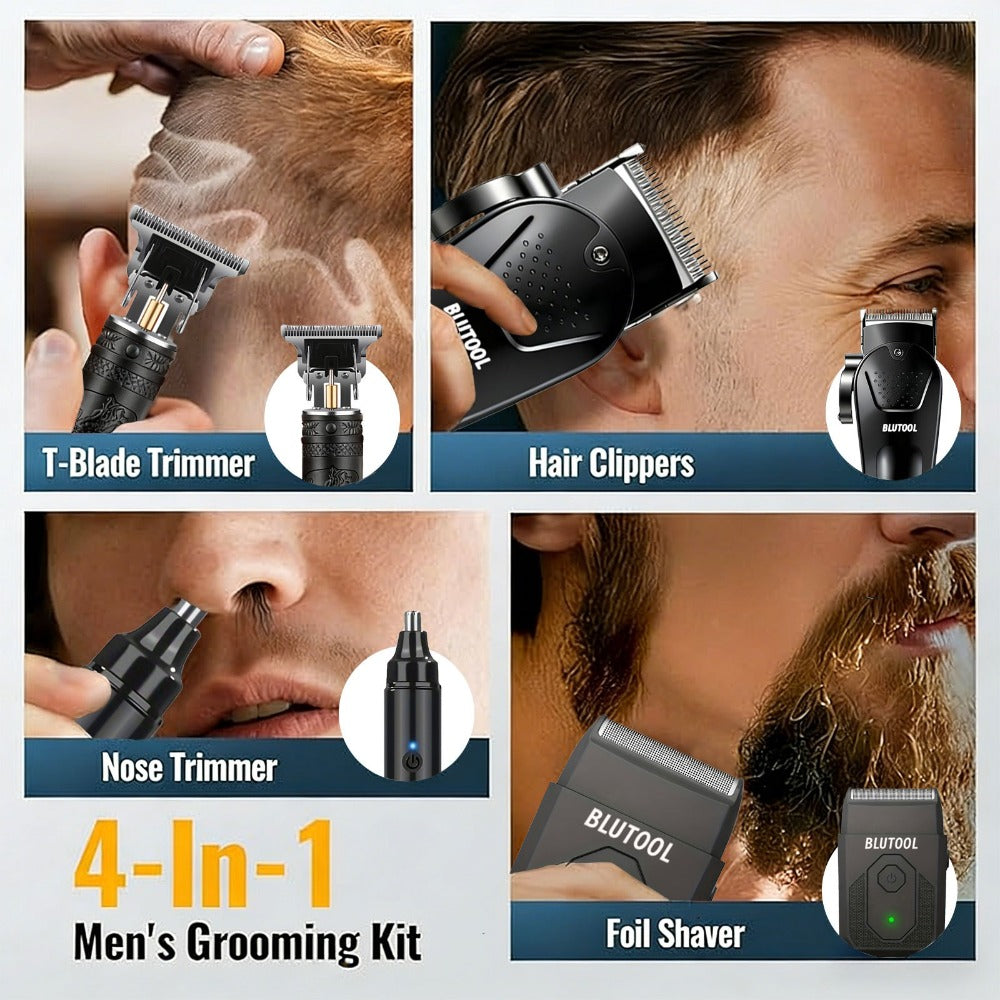 4pcs Professional Barber Clippers and Trimmer Set | Nose Hair Trimmer, Detail Trimmer with Guide Comb, LED Display, USB Powered, Rechargeable Battery, ABS Plastic Housing, Ideal Gift for Husband/Boyfriend/Elders, Home & Travel Use
