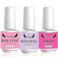 Gel Polish Base Coat Set, 3pcs 0.51oz Base Gel And No-Wipe Gel Top Coat Matte Coat, Long-Lasting Shine, Soakable LED Nail Lamp Gel Polish Nail Art Designs Women's Nail Art Gift
