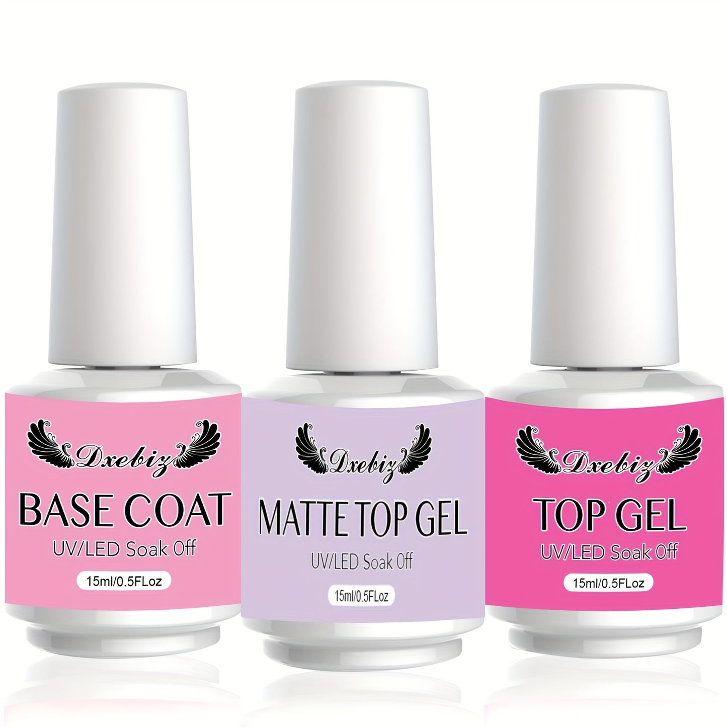 Gel Polish Base Coat Top Coat Set 3pcs No-Wipe Glossy Matte Top Coat Base Gel Long-Lasting Soak Off LED Nail Lamp Nail Art Kit 0.51oz Each