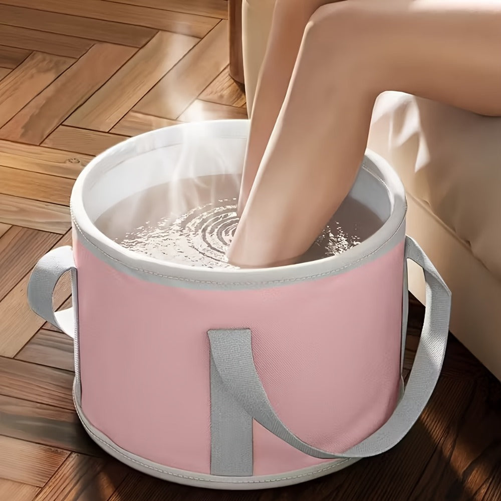 1 Small Portable Foldable Foot Bath Bucket +1 Foot Dead Light Beige Scrubber, Foot Care Tool Set, Foot Dead Light Beige Removal And Moisturizing Tool, Travel Foot Bath Tool