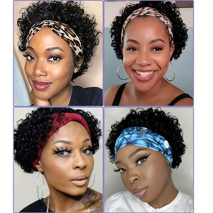 Headband Wig Human Hair Kinky Curly Brazilian — 150% Density, No Glue, Glueless Wig for Black Women, Beginner Friendly, Daily Wear, Cosplay & Halloween, 6 Inch