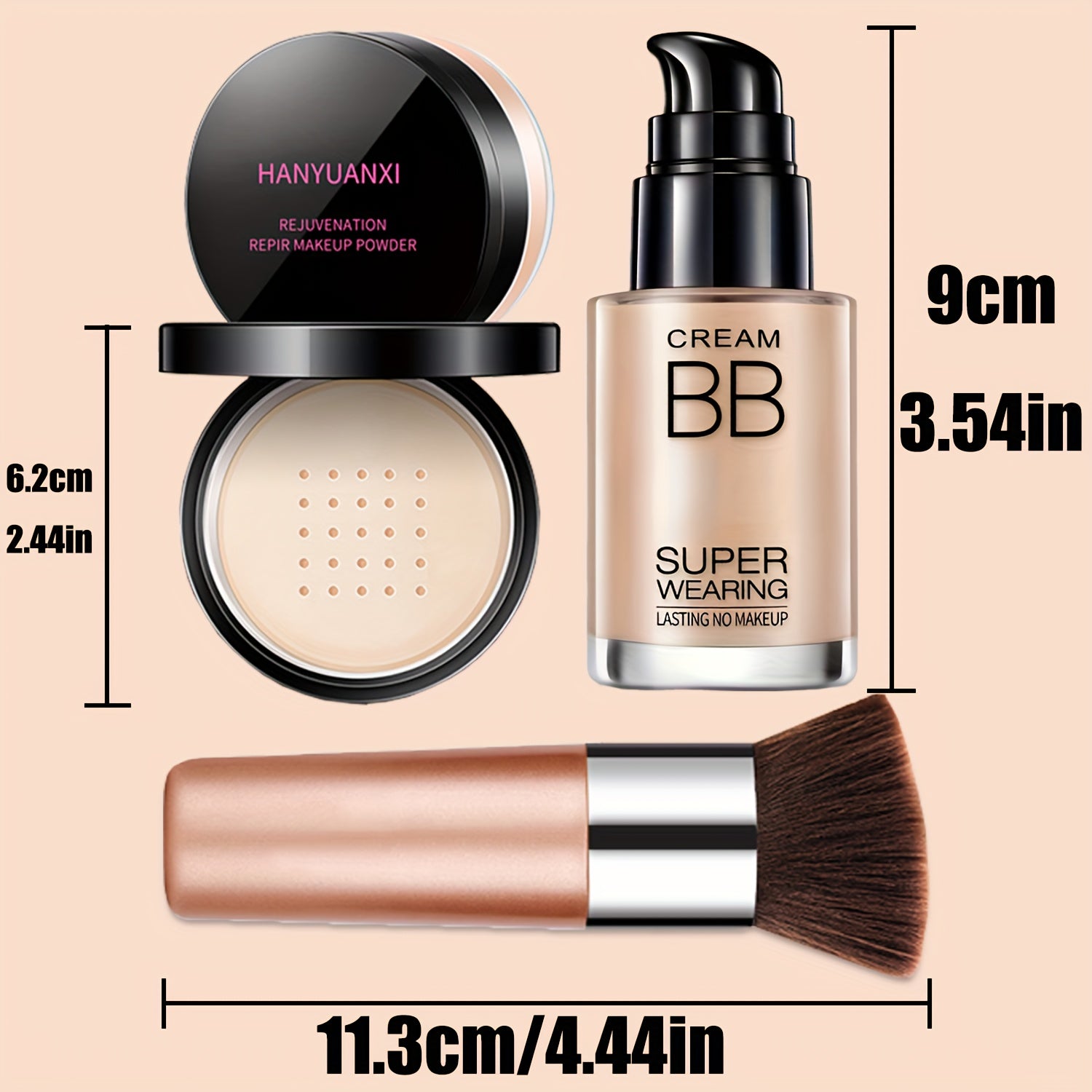 Flawless Face Makeup Kit- BB Cream & Makeup Powder & Brush, Includes Full Coverage Foundation, Moisturizing BB Cream, Waterproof Loose Setting Powder, Brush And Makeup Sponge, Hydrating Formula for All Skin Types | Ideal Halloween & Christmas Gifts