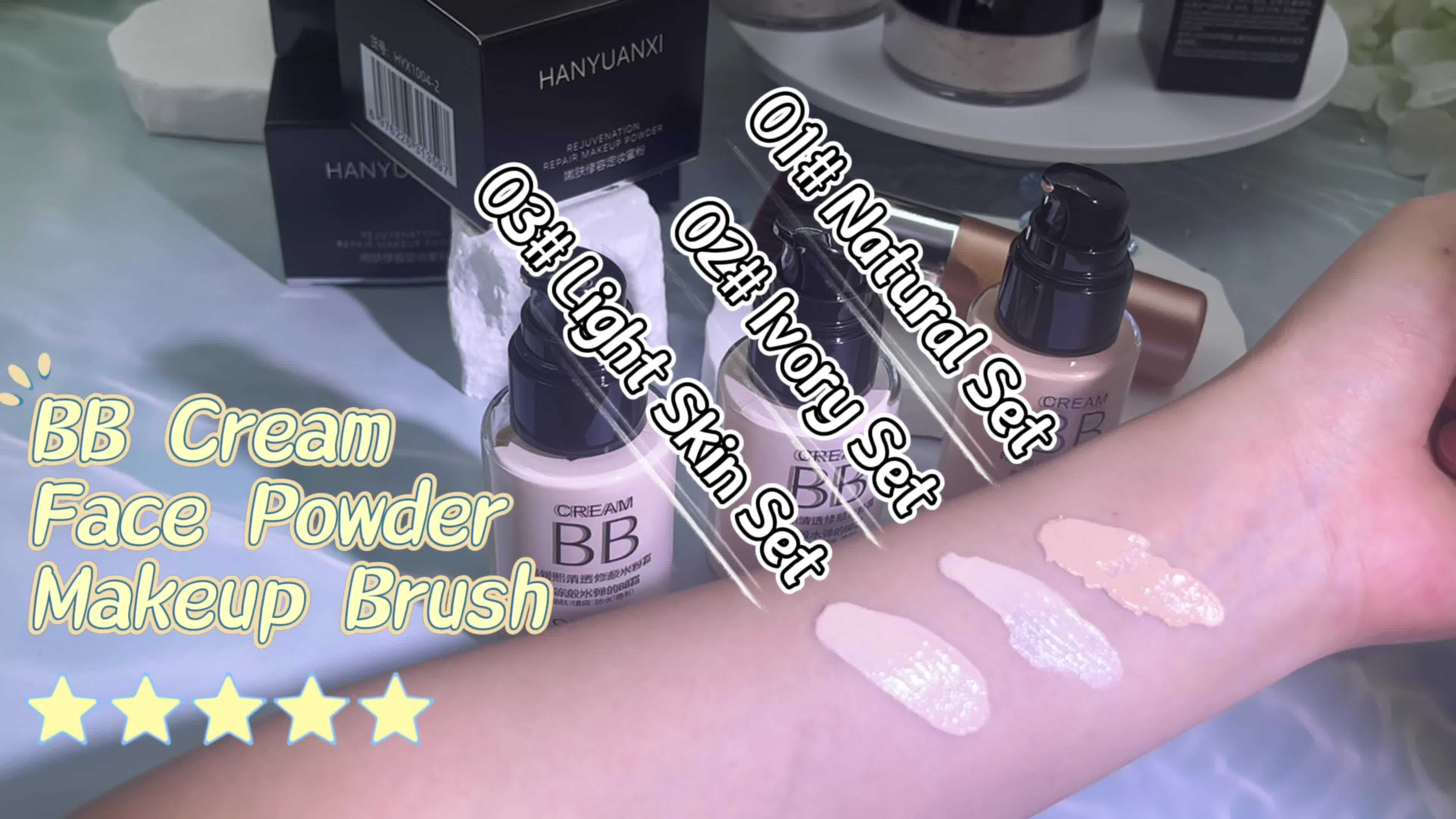 Flawless Face Makeup Kit- BB Cream & Makeup Powder & Brush, Includes Full Coverage Foundation, Moisturizing BB Cream, Waterproof Loose Setting Powder, Brush And Makeup Sponge, Hydrating Formula for All Skin Types | Ideal Halloween & Christmas Gifts