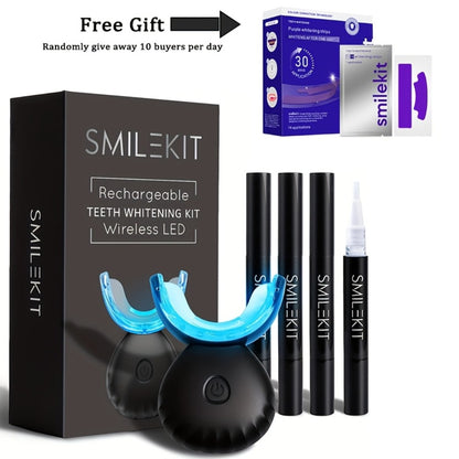 Teeth Whitening Kit with 16-Point LED Blue Light Accelerator, Wireless Home Use Whitening Device, Natural Stain Removal, 4 Whitening Gel Pens & Color Shade Guide Included