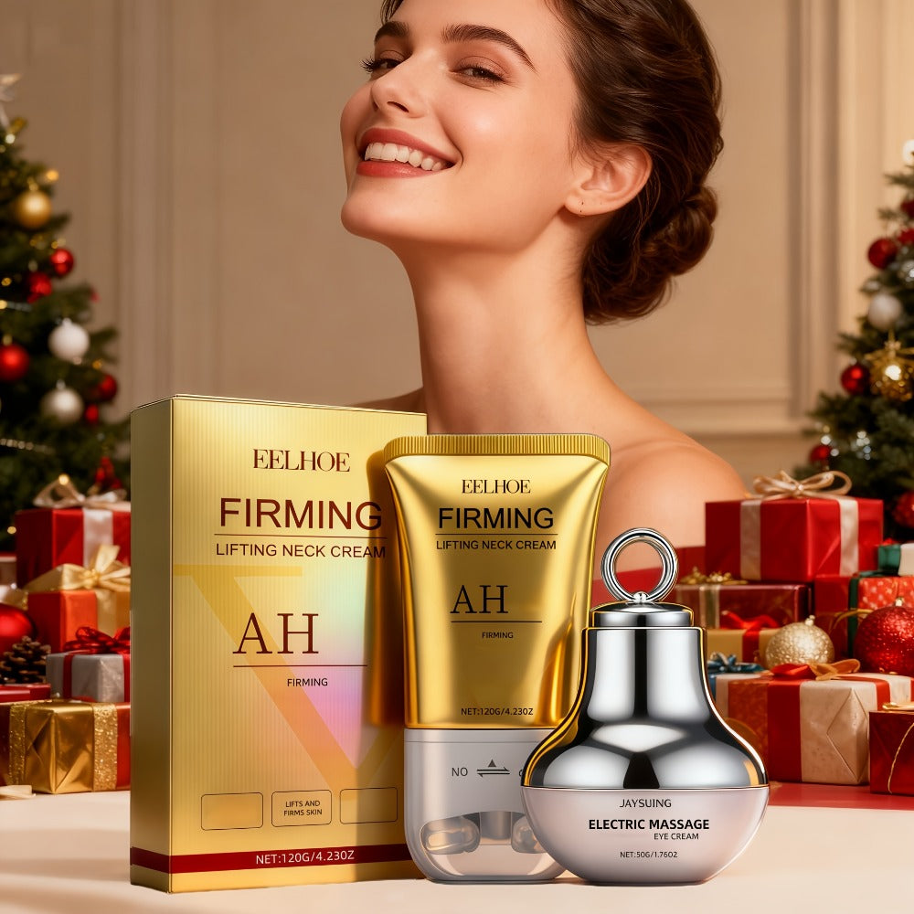 [Instant Tightens]Eye And Neck Firming Care Kits 2pcs, Containing Firming Eye Cream And Neck Care Roller Cream, Containing Small Fruit Coffee Seed Extract, Hyaluronic Acid, Perfect Gift, Gift, Fall Winter Skincare, Fast-Dry, Non-Sticky