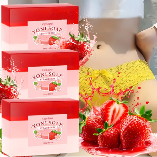 Strawberry Intimate Soap for Women - Feminine Wash Bar Cleanses Balances pH Moisturizing Gentle Intimate Area Body Skin Care Soap 100g Pack of 3