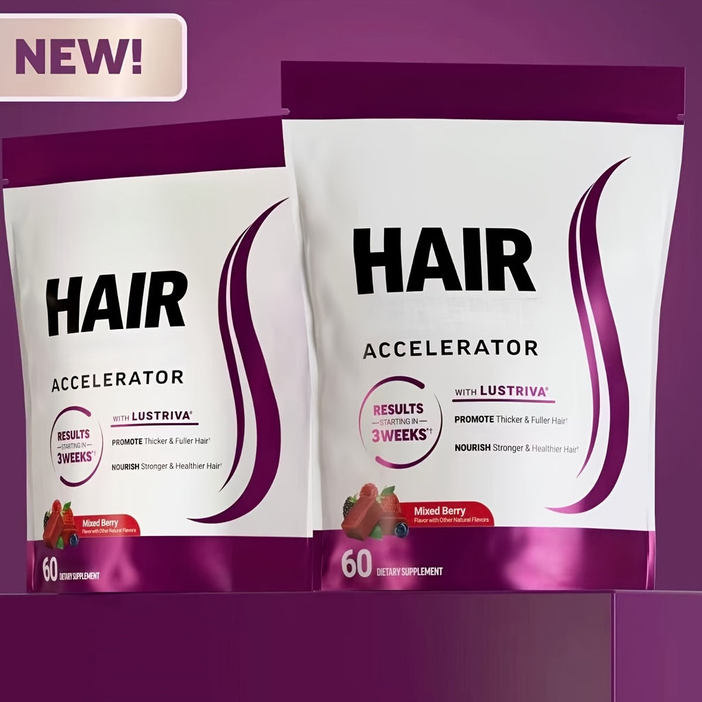 [Hair Accelerator With Biotin] Accelerator With Clinically Studied Lustriva To Promote Thicker, Stronger Hair, Biotin & Mixed Berry, 60 Chew