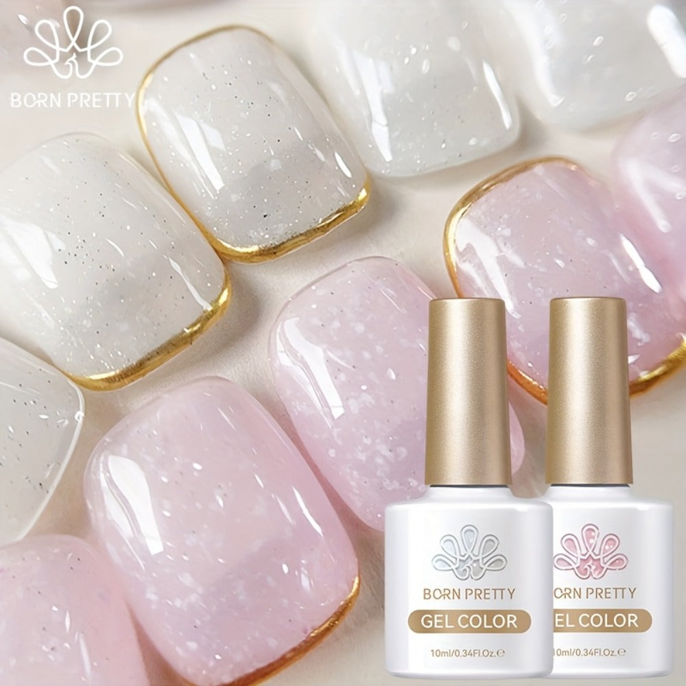 BORN PRETTY 2pcs 0.34oz Snow Glitter Jelly Gel Polish Whte Pink Nail Supplies Vernis Semi Permanent Nail Art Manicure Soak Off LED Gel Nail Varnishes,  Shimmering Nails, Professional Manicure, Longlasting Gel, Uv Gel Varnish, Salon Professionals